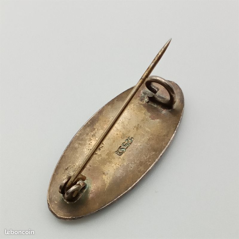 Petite Broche Ancienne En Argent émaillé - Occasion, Détails Vintage - Bijou Féminin