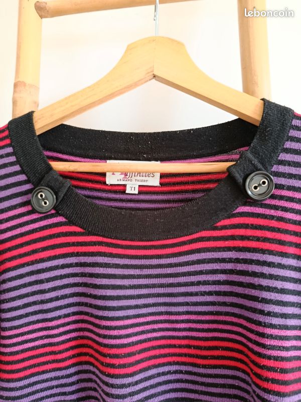T-shirt Fantaisie Violet à Paillettes Affinités Armand Thiery - Taille 38, Dégradé, Neuf Avec étiquettes