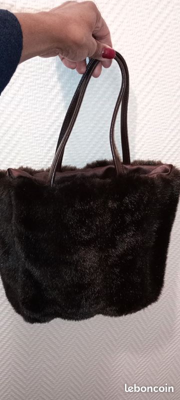 Magnifique sac à main en fausse fourrure/ cuir marron vintage