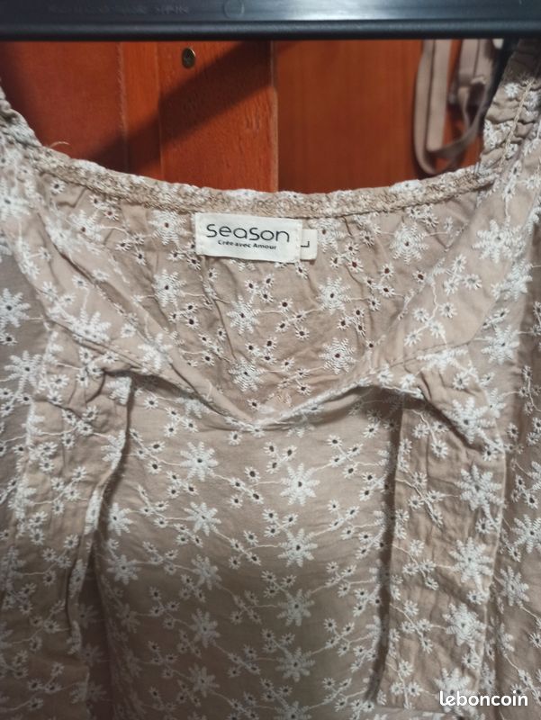 Chemise fleurie marron clair blanc L Season neuf (image 3)