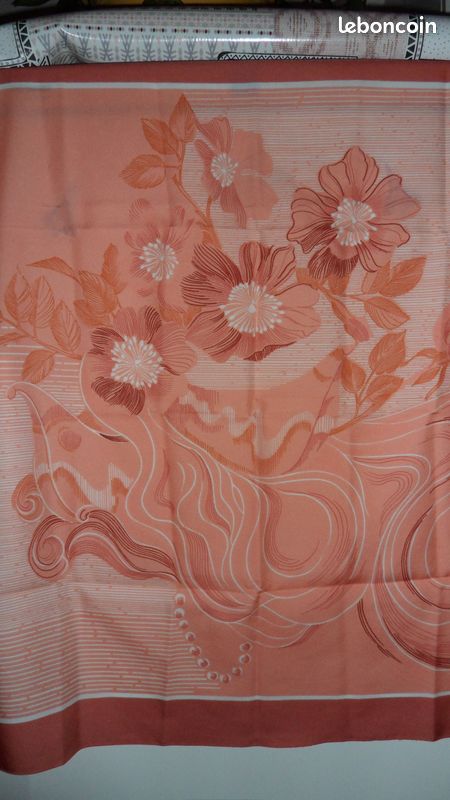 Foulard Vintage Géométrique Années 60-70 Orange - Marque Palypa St Hilaire Paris, 100% Polyester