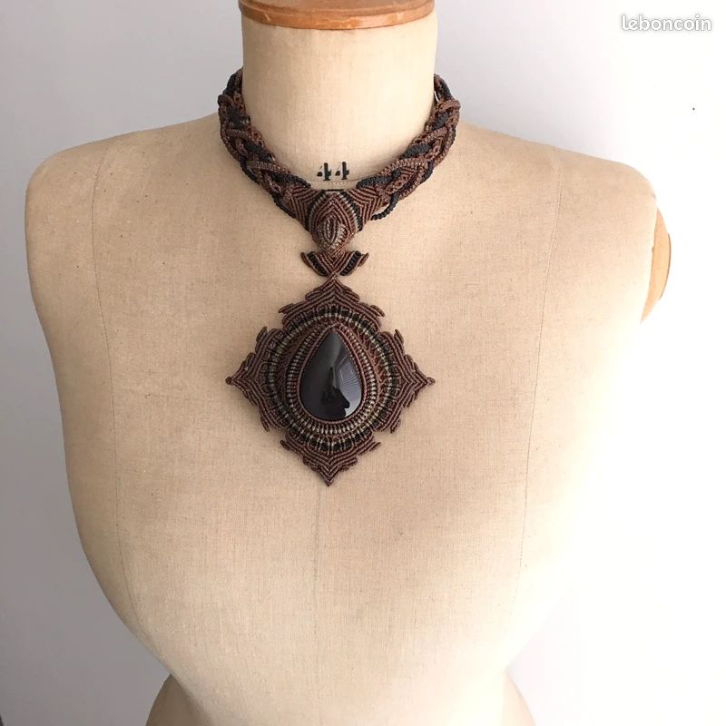 Collier Argentin Scupture Obsidienne Oeil Céleste (image 4)