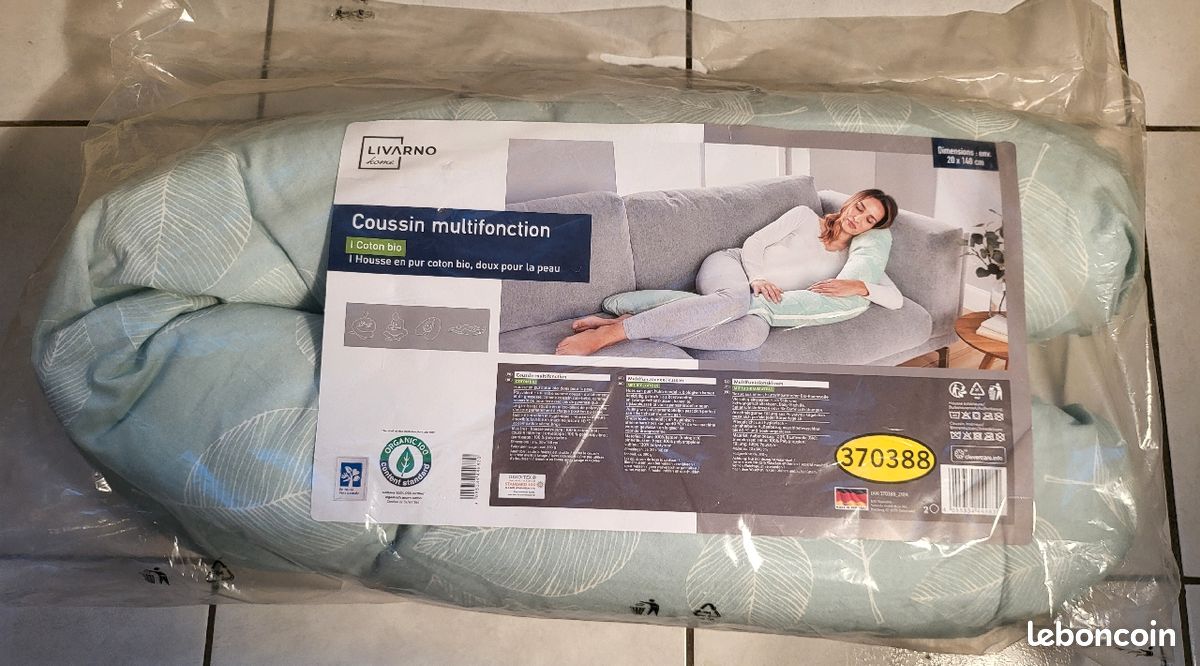 Livarno Coussin d'allaitement multifonction où coussin pour bébé Cotton bio
déhoussable pour l'entretien
vert dessin feuilles blanches,
blanc avec rayures maron (image 6)