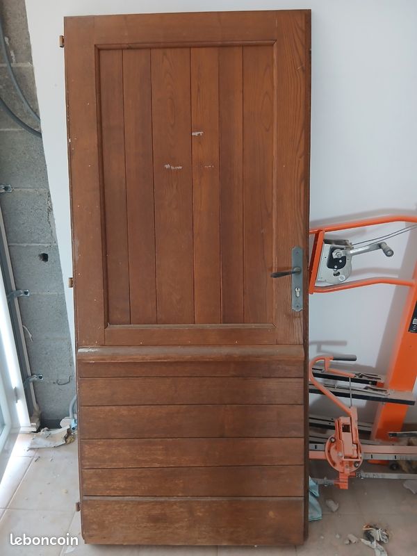 Porte entrée en chêne avec imposte vitrée (image 1)