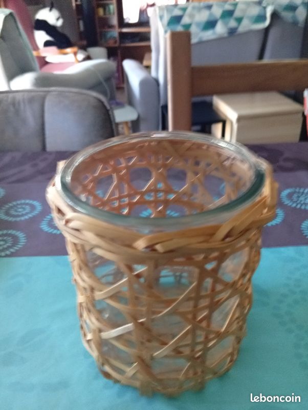 Photophore verre et rotin (image 1)