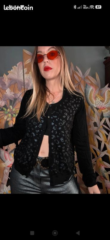Cardigan noir léopard argenté Kookaï S (image 1)