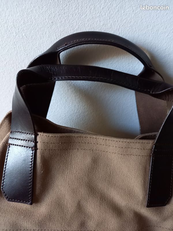Grand sac fourre-tout toile détails cuir (image 3)