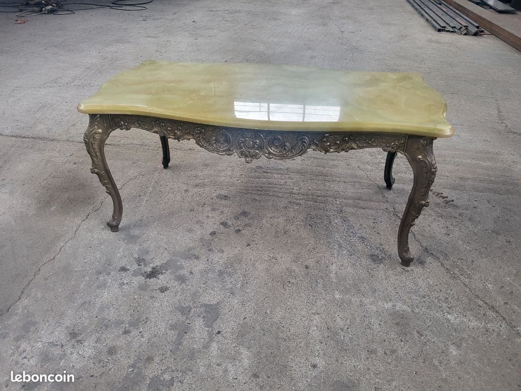 Table basse en fer et pierre vernis (image 1)