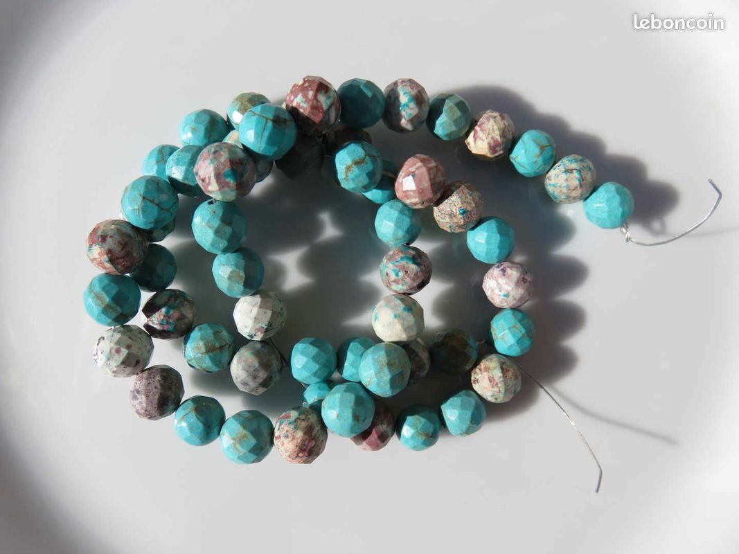 Collier Perles Rondelles En Turquoise Howlite Naturelle – Fermoir Argent – 43,2cm