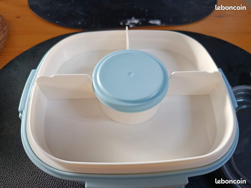 Boîte à déjeuner bento 1600ml Saladbox NEUVE – 4 compartiments + pot à sauce – Parfaite pour école, pique-nique, bureau (image 4)