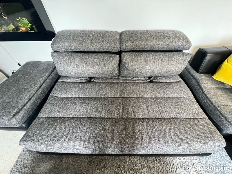 Magnifique canapé XXL (gris anthracite chiné et base cuir) (image 7)
