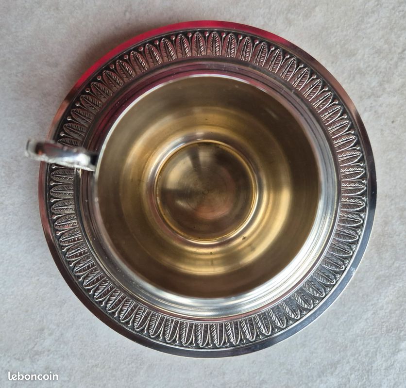 Lot De 2 Tasses En Métal Argenté Art Déco - Signées, Vintage, Avec Oxydation (18/20)