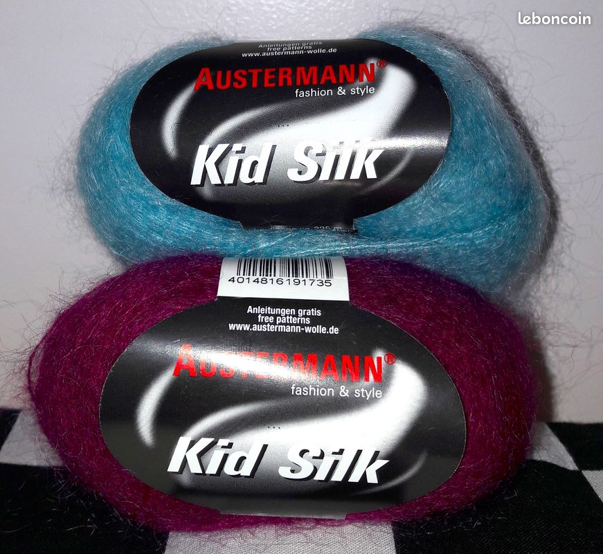 2 pelotes neuves (225M😮‼️/25G) KID SILK 75% mohair et 25% soie d'AUSTERMANN 2 coloris (🧶33 PISCINE +🧶6 FUCSHIA) (image 1)