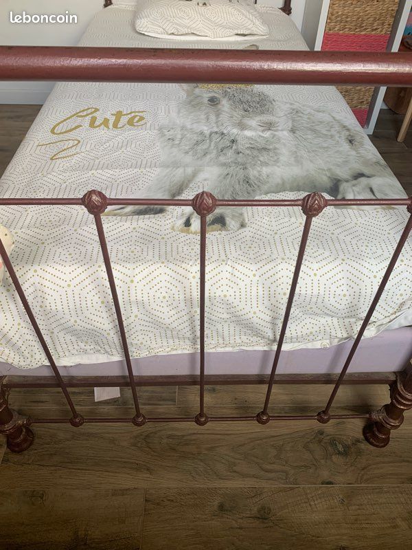 Lit en fer 1 personne matelas+ sommier ancien vintage (image 2)