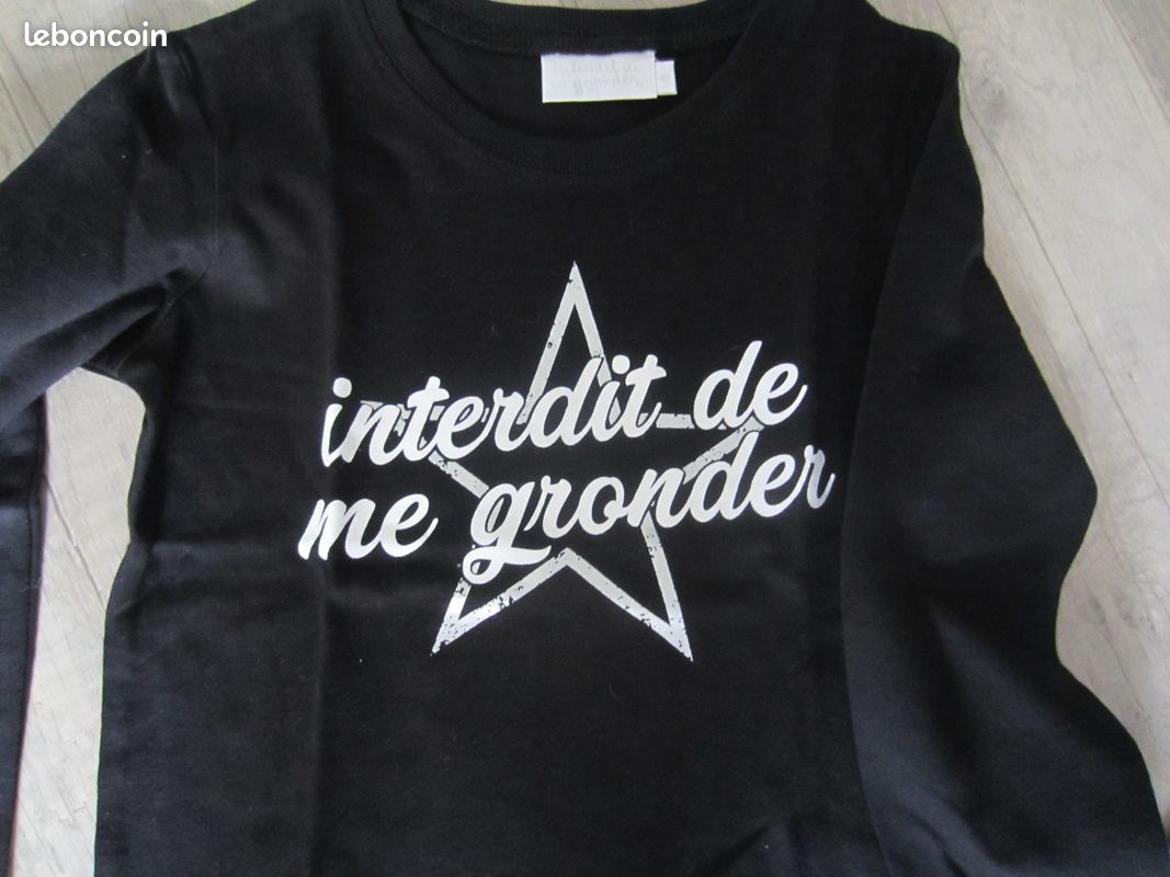 T-shirt Bébé 12 Mois 'Interdit De Me Gronder' - Manches Longues, Blanc/noir, Neuf