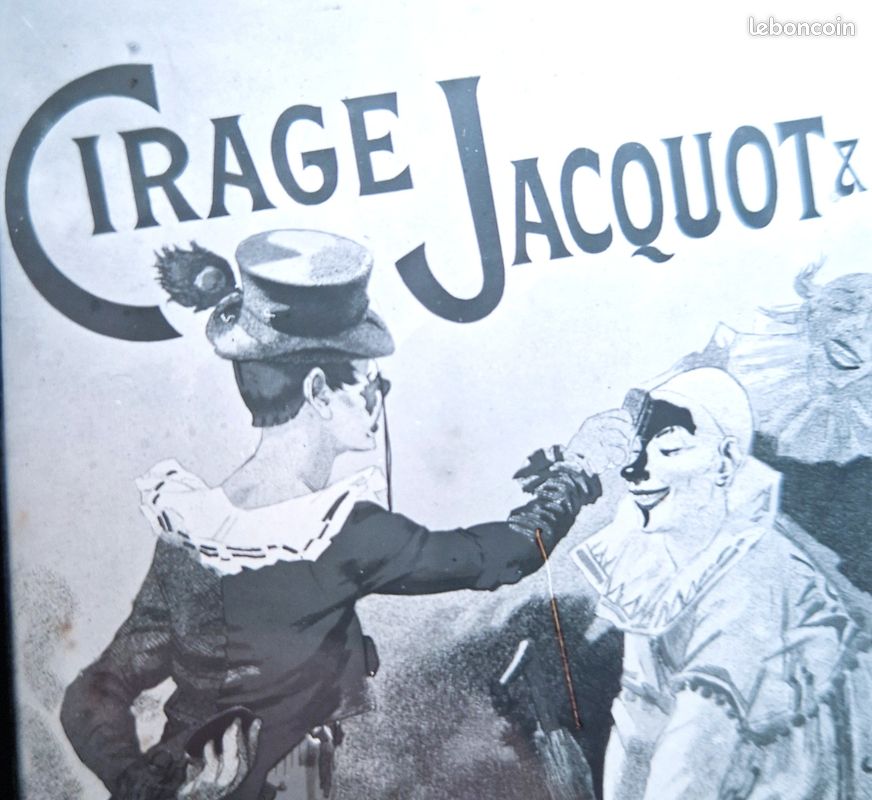 Rare Plaque de projection publicitaire verre réclame ancienne Cirage Jacquot Clowns Cirque c.1900 (image 2)
