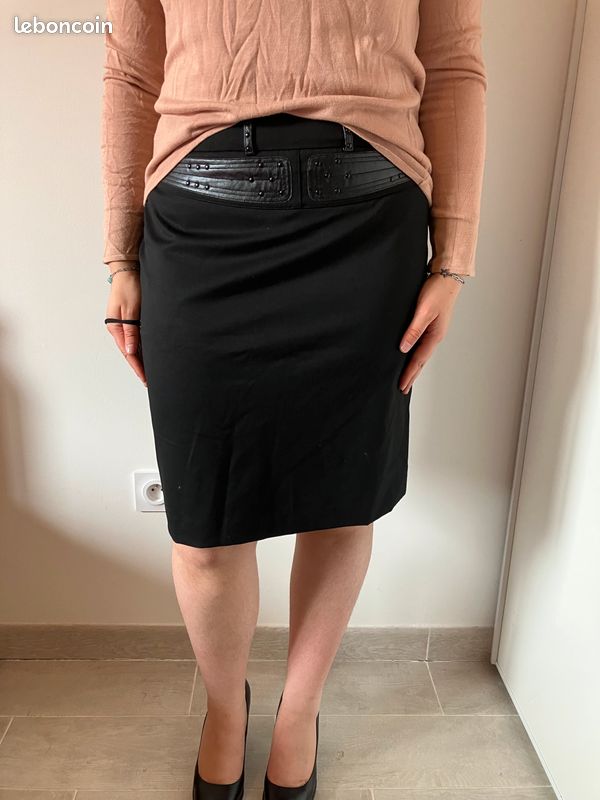 Jupe Noire Femme Missi Empire En Cuir | Taille 10 | Longueur Genou (25 Pouces) | Style Pencil Moulante | Neuve Avec étiquettes