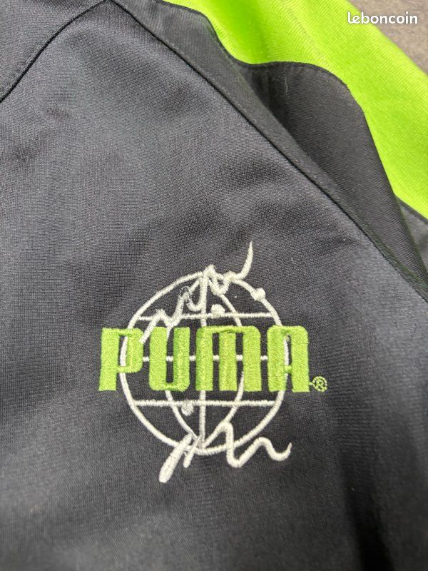 Veste Puma vintage 80s noir/vert coupe large logo brodé dos - XXL (image 8)