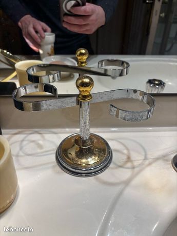 Patère Vintage Salle De Bain - Onyx Et Laiton Doré, Années 1970, état D'usage