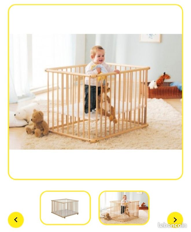URGENT ⚠️ Parc en bois avec matelas 95x95cm (image 1)