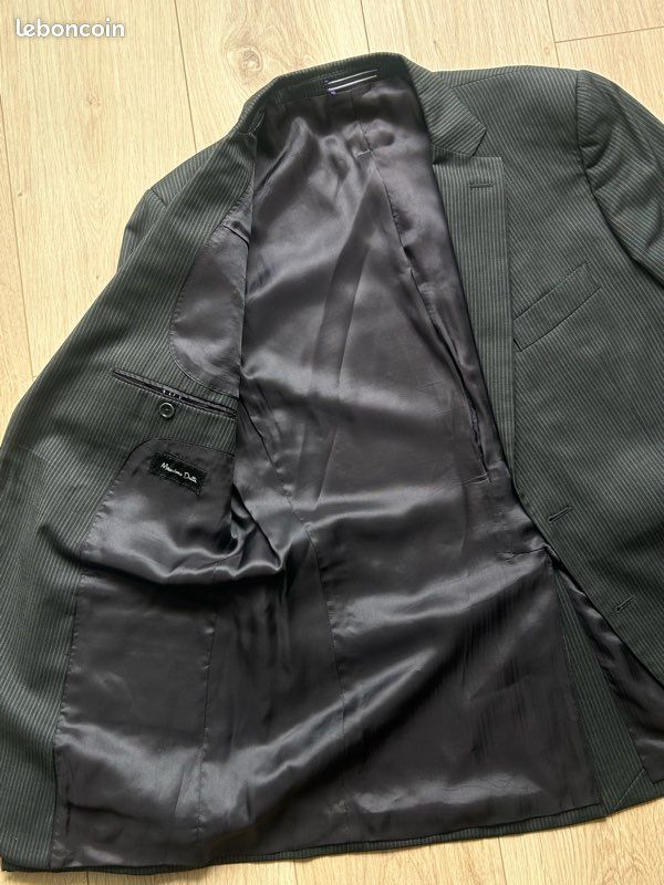 Blazer Veste de Costume Massimo Dutti Homme Gris Rayures Noires Taille 52 (image 8)