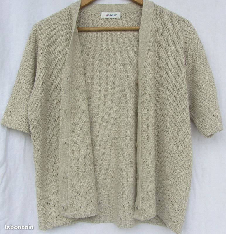 Cardigan à manches courtes beige clair vintage (image 6)