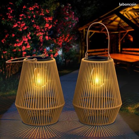 Lanterne solaire décorative en rotin - Lampe Solaire Exterieur