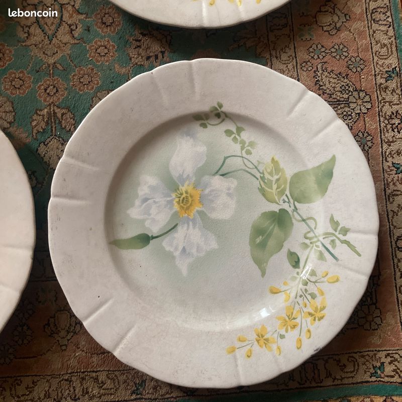 Lot grandes assiettes Luneville KG Art nouveau ancien fleur clématite jaune (image 3)