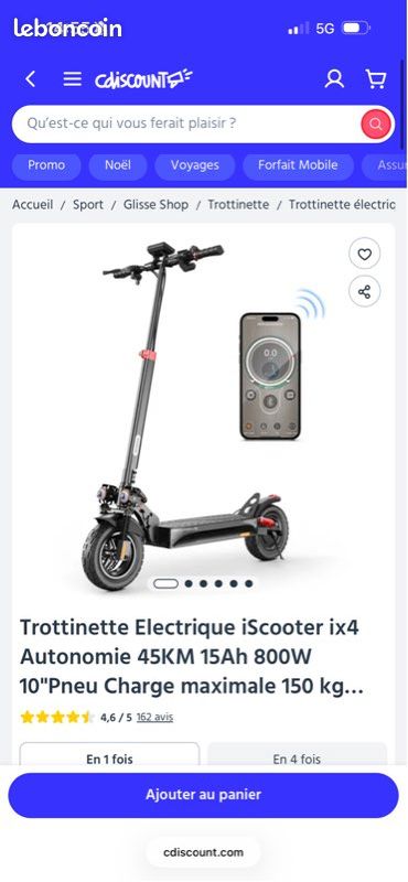 Trottinette électrique IX4 S Pour Adulte - Longue Autonomie, Puissante, Tout Noir - Sans Marque