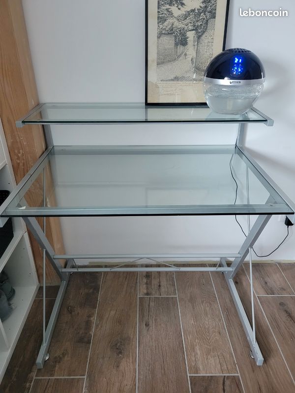Bureau Alinea En Verre Et Métal Argenté - 90 X 60 X 74 Cm - Occasion