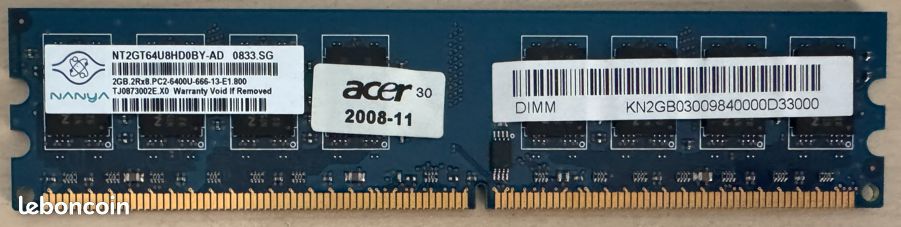 Barrette RAM Nanya 2GB DDR2 – Parfait état (image 1)