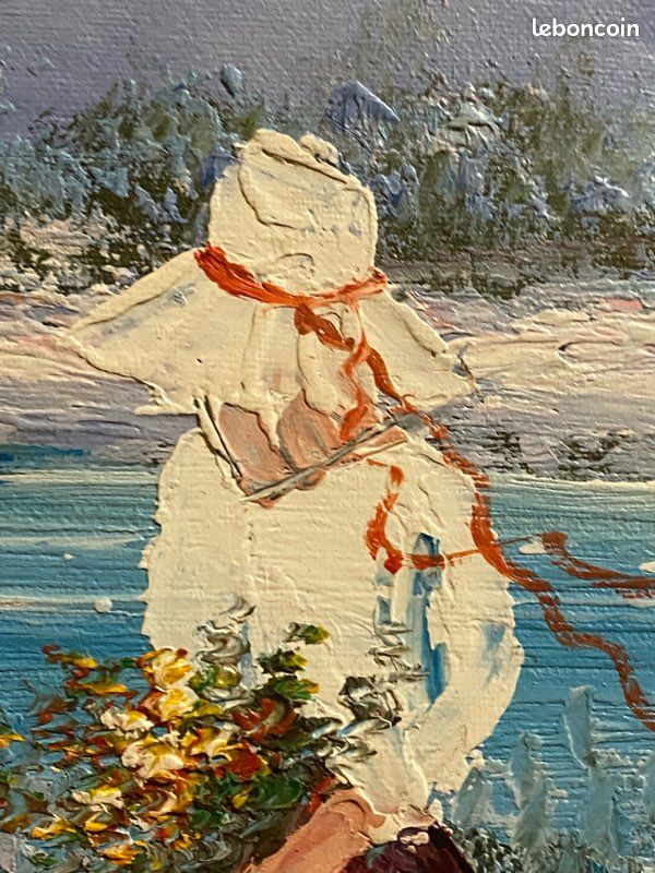 Grand tableau huile sur toile au combat de coqs signée Yves BOUGEARD