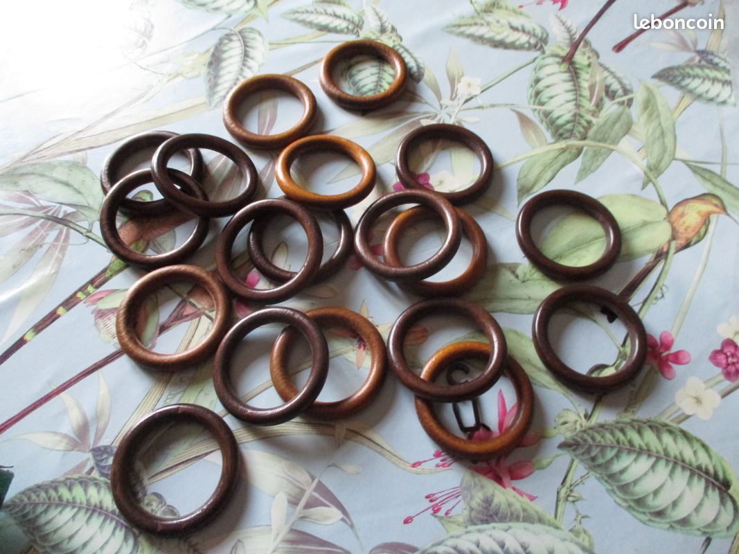 Lot De 12 Petits Anneaux En Bois Pour Barre à Rideau – Vintage – Occasion