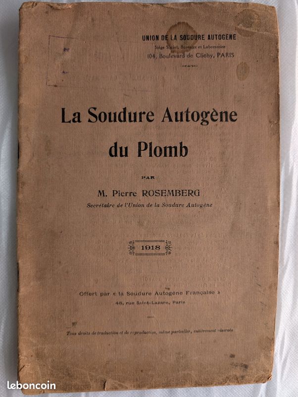 La soudure autogène oxyacétylénique du plomb (image 1)