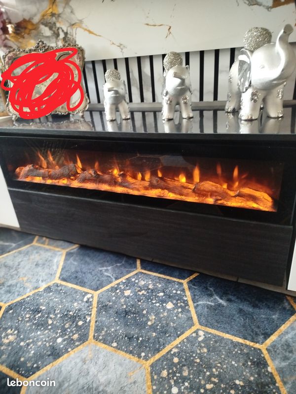 Meuble TV design avec cheminée électrique décorative – 2,80 m – Très bon état (image 2)