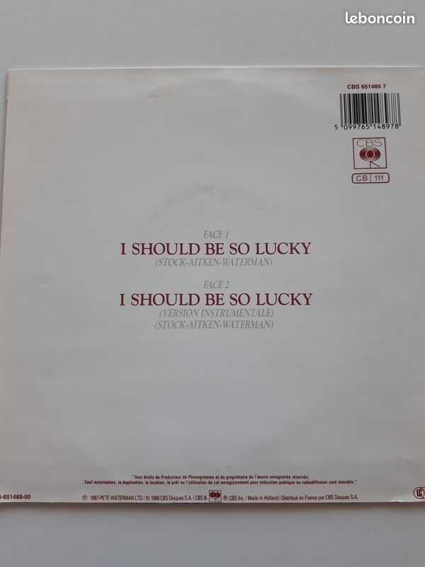 Kylie MINOGUE. I should be so lucky. 45 tours Vinyle 1987 (image 2)