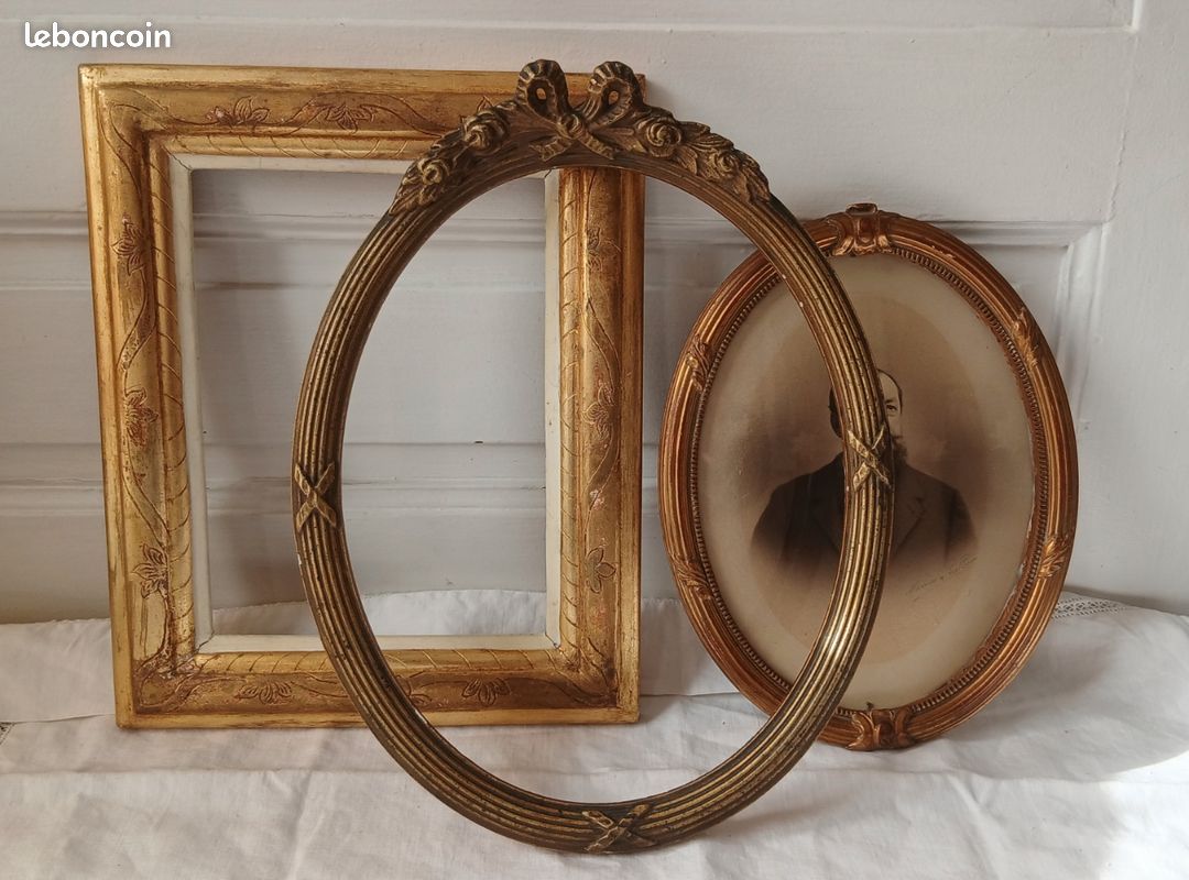 Lot De 2 Cadres Photo Ovales Anciens – Bois Et Laiton – Marron
