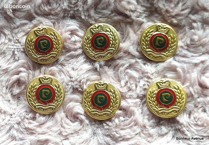 Lot De 6 Boutons Vintage En Métal Doré - Motif Cœur Orange - Diamètre 2,3 Cm - Réf. 3026 - Occasion