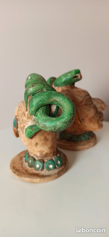 Duo de statuettes style Précolombien / Inca - Têtes à serpents (image 8)