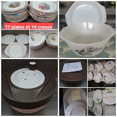 Joli lot de 7 assiettes à dessert vintage fleuries arcopal France - Arts de la table