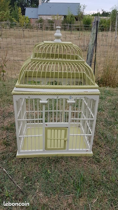 Cage à oiseaux vintage en bois (image 1)