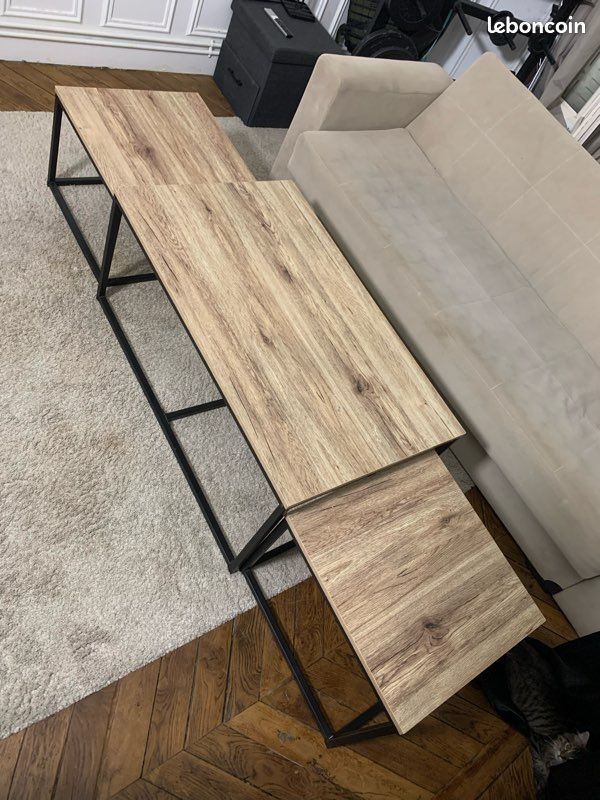 Table basse gigogne noir et bois (image 1)