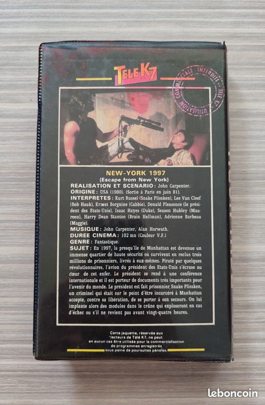 Intégrale Snake Plissken New-York 1997 / Los Angeles 2013 VHS (Enregistrement TV) 3 Jaquettes Télé K7 (image 4)