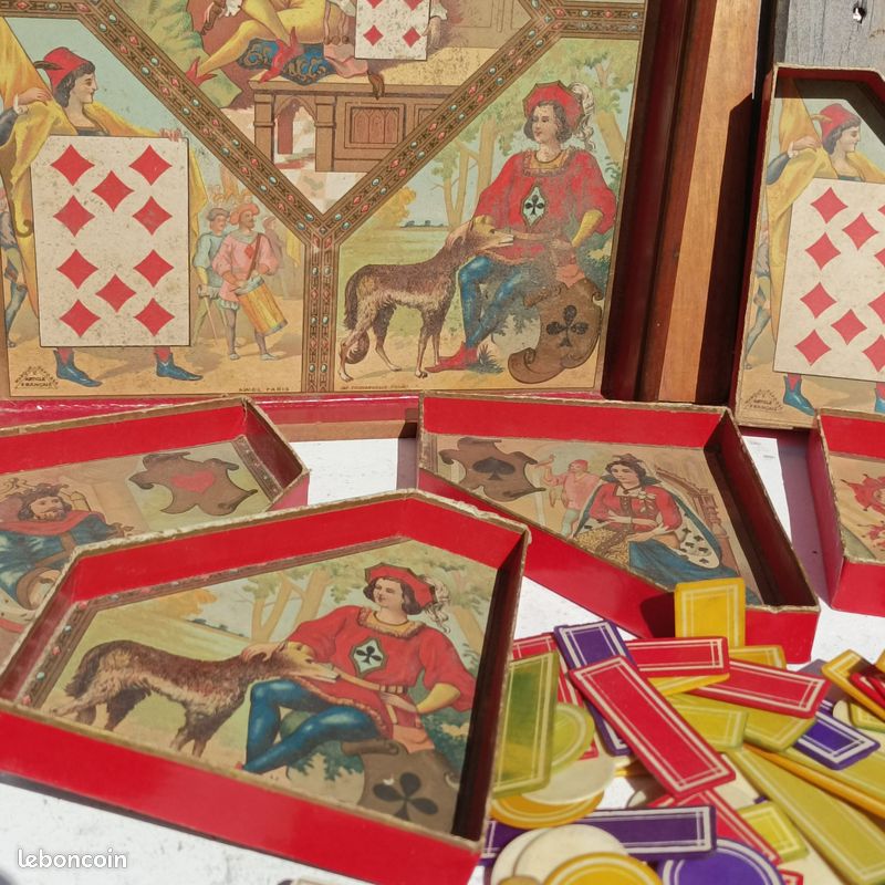 Ancien Jeu Nain Jaune Avec Jetons En Bois Authentique – Vintage