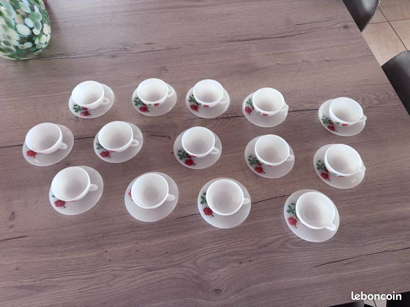 Set tasses lotus vintage 1970 Blanc/Multicolore Céramique Floral