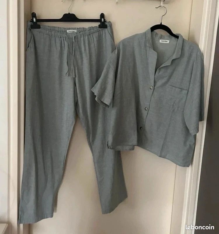 Ensemble etam home femme L/40 chemise + pantalon coton lin été casual loungewear vacances (image 2)