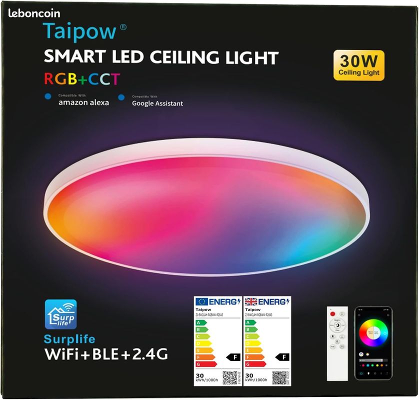 Taipow Plafonnier Led Couleur, 30W 2700K-6500K Luminaire Plafonnier Led avec Télécommande et Contrôl (image 12)