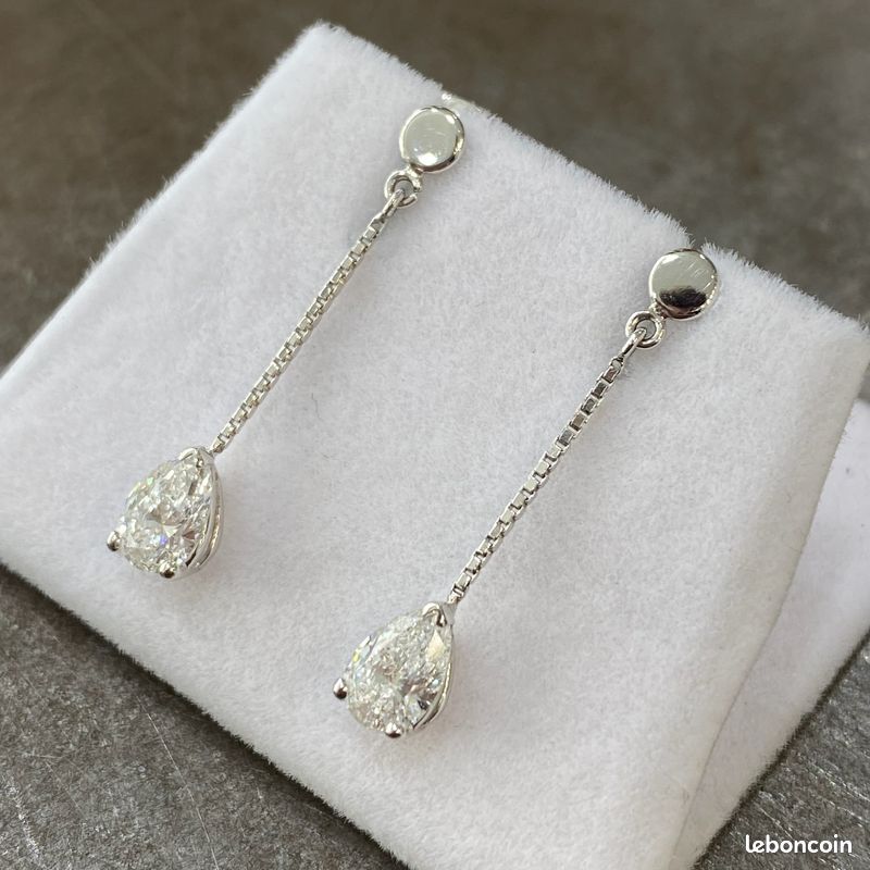 Boucles D'oreilles En Or Blanc 18 Carats - Fermoir Clips - Occasion Très Bon état