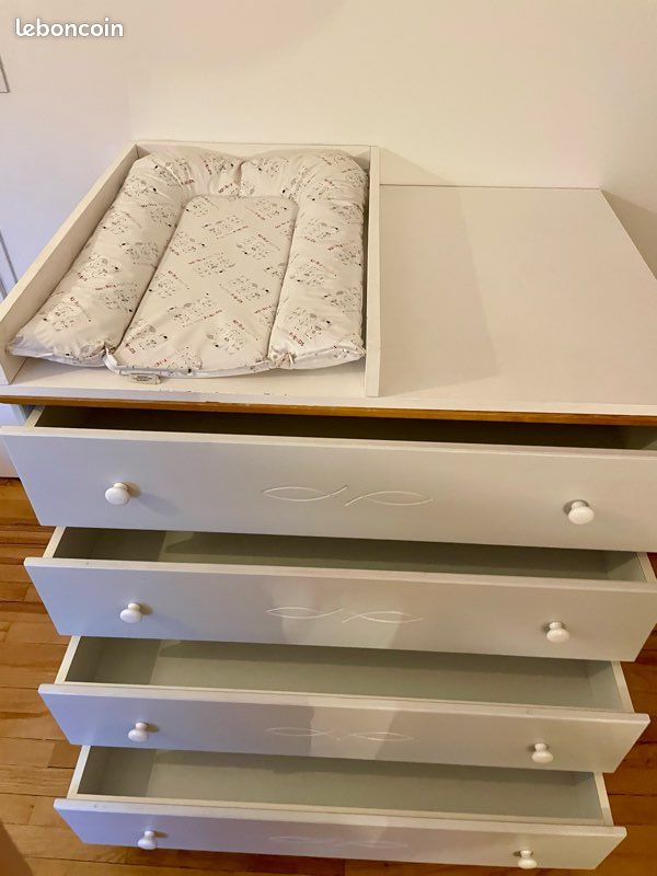 Commode table langer bois massif + étagère (image 4)