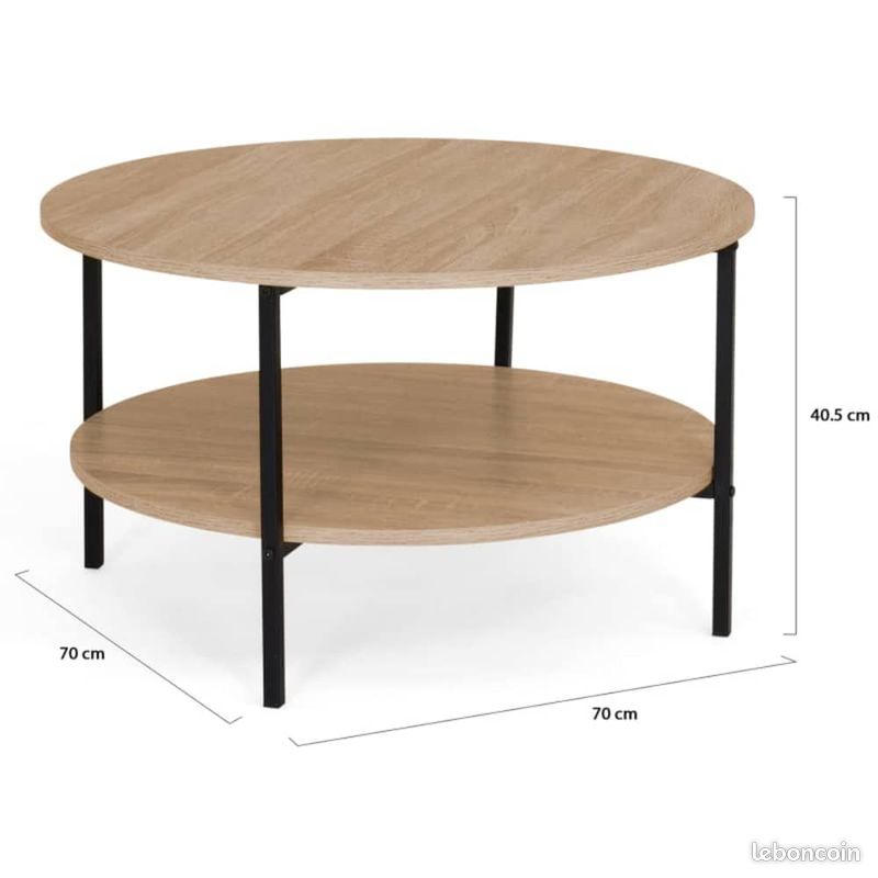 Table Basse Plateau Rond Rangement Bas Salon Moderne (image 2)